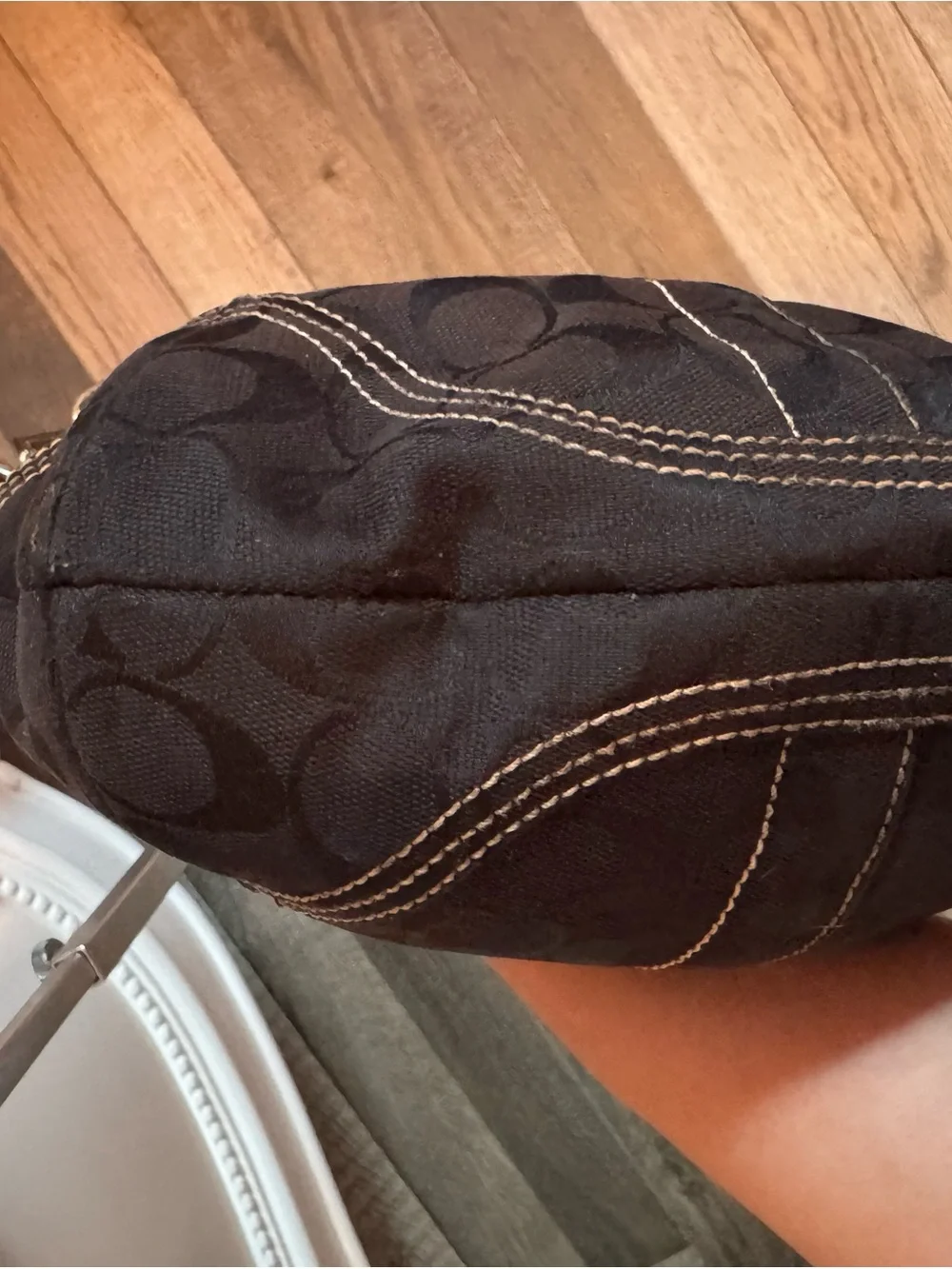 Coach Black Signature Jacquard Hobo with Beaded Charm
